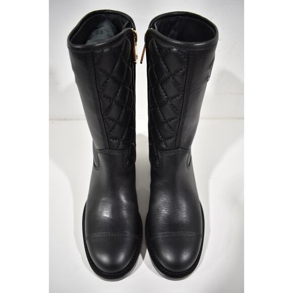 Chanel 21P Black Calfskin Leather CC Logo Quilted Zipper Mid Calf Boots 36.5 - Picture 7 of 12